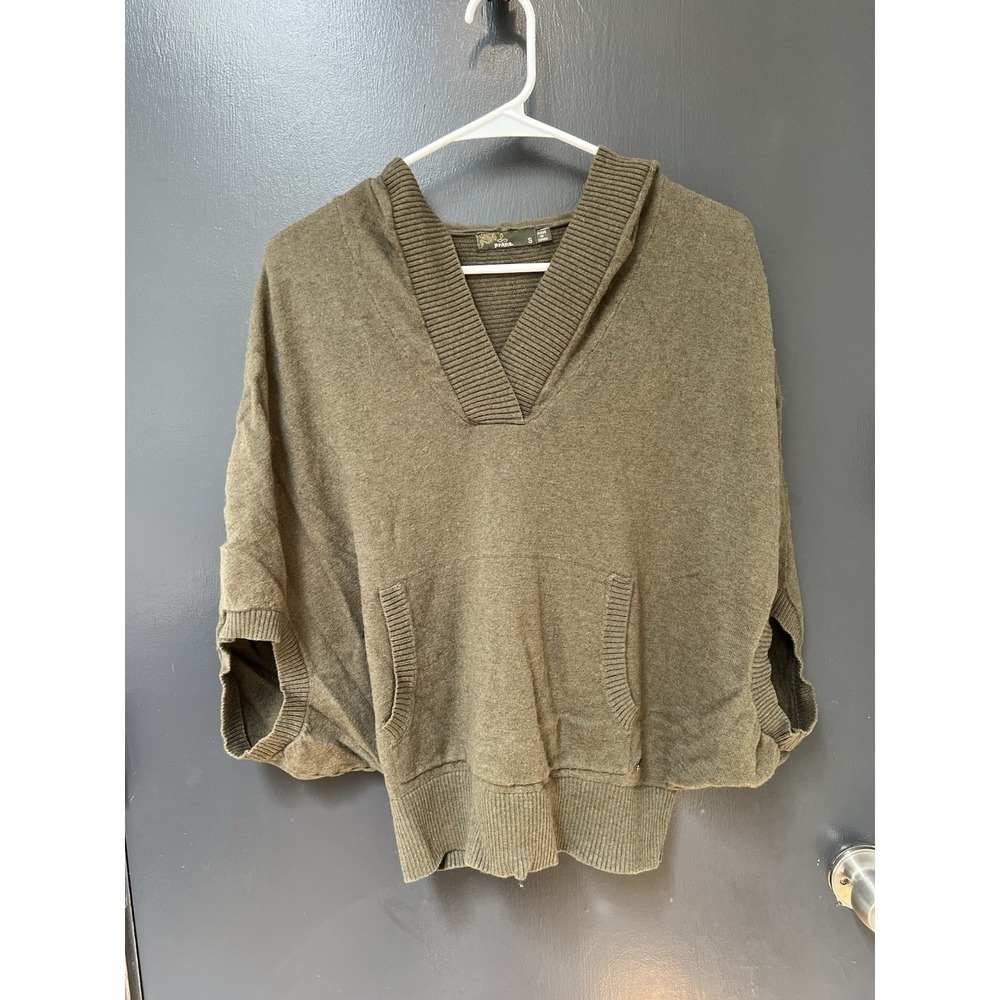prAna Daria Cotton Wool Sweater Hoodie Green Lightweight Size S kangaroo pouch